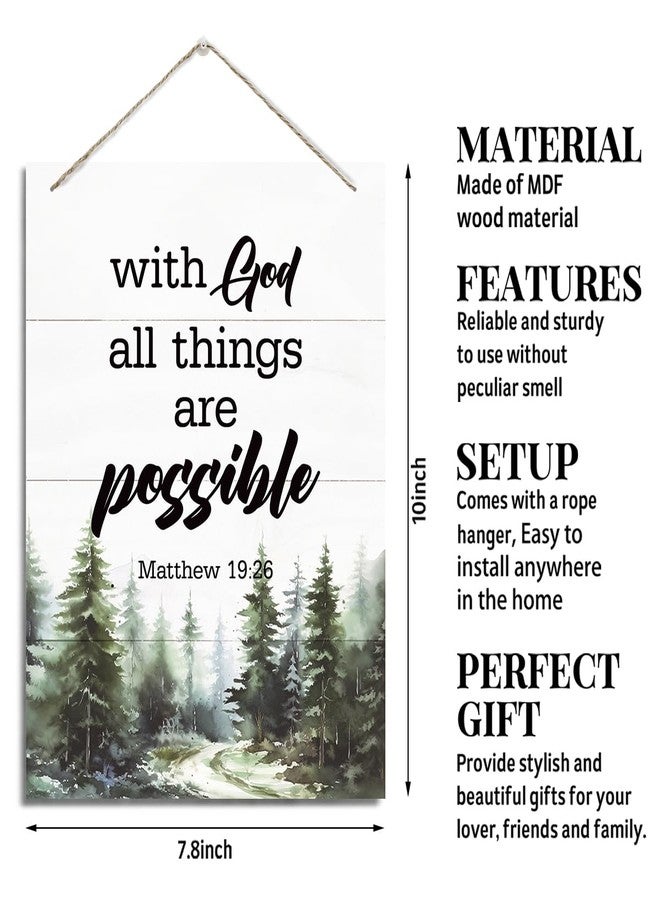 XQLSR Christian Decor, Rustic Hanging Wood Plaque Sign, Christian Wall Hanging Decoration, Home Decor, Scripture Wall Art, Religious Gifts, Matthew 19:26 Sign, With God All Things Are Possible Sign - Image 2
